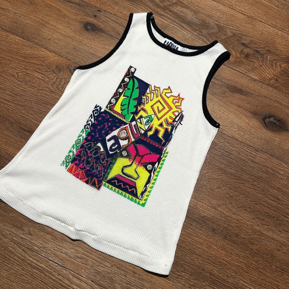 Vintage Laguna White Graphic Ribbed Tank Top Kids Size 12